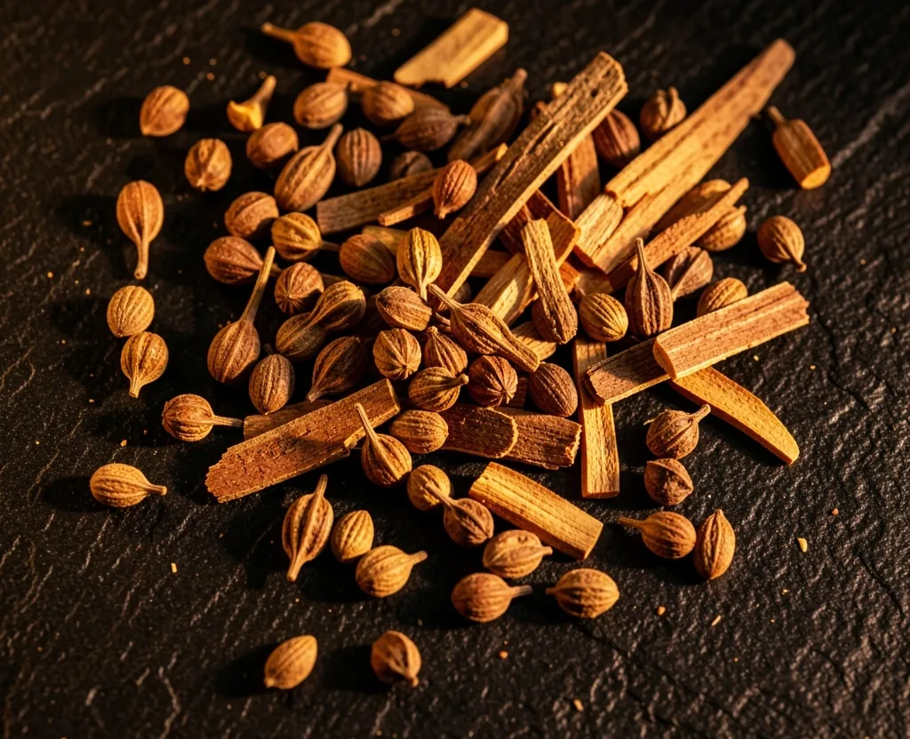 Dried herbs and seeds used in natural men's wellness formulas