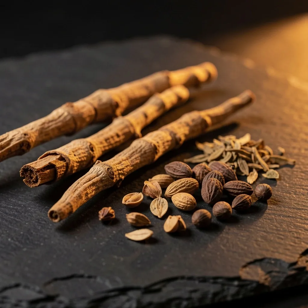 Botanical ingredients on dark surface