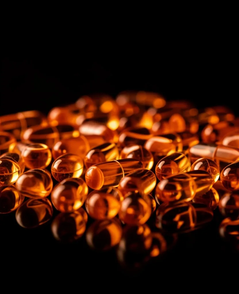 Natural supplement capsules on a dark surface