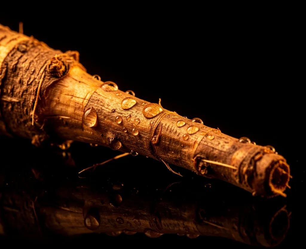 Botanical root specimen on a dark surface